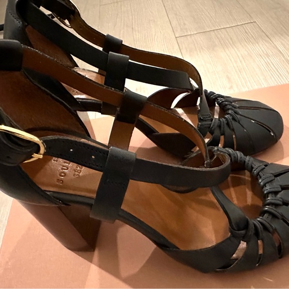 Sezane leather sandals. Size 5 / 35. Navy. 3.5” heels. - Picture 3 of 6